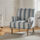 HULALA HOME Modern Armchair with Wooden Legs & Nailhead Trim, Comfy Upholstered Accent Chair for Living Room Bedroom Office(Stripe Pattern, Navy) HULALA HOME