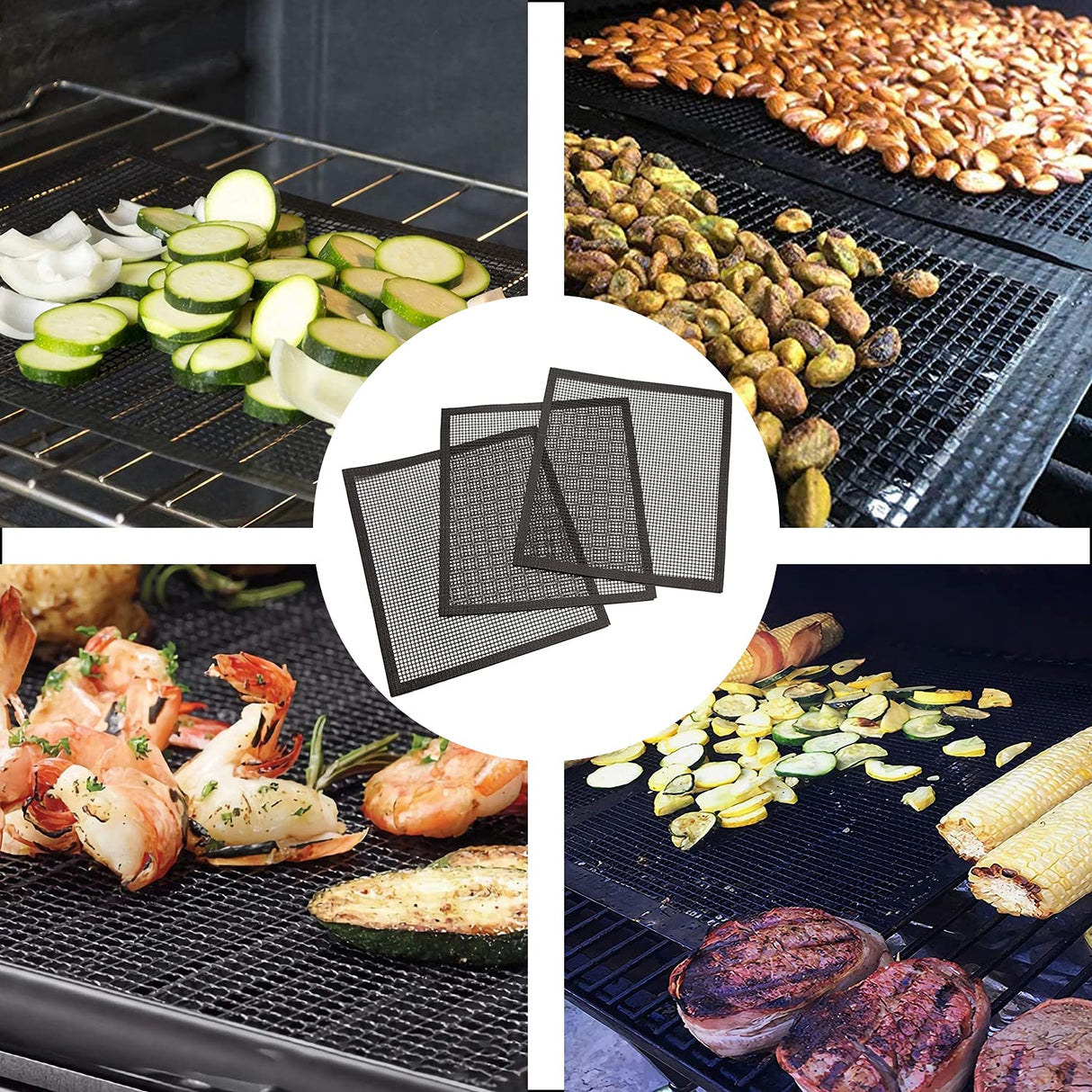 Grill Mesh Mat Set of 3 - Heavy Duty BBQ Non-stick Cooking Sheet Liners Reusable Teflon Barbecue Grilling Net for Outdoor Smoker, Pellet, Gas, Charcoal Grills - 11.8x13.8 VCHOMY
