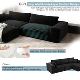 Yomsum 110'' Black Sectional Couches for Living Room with Double Layer, Oversized 4 Seater Boneless L Shaped Cloud Couch Plush Corduroy Sofa, No Assembly Modular Sectional Sofa Bed with Ottoman Yomsum