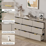 Furniway Beige Dresser for Bedroom, Modern Dresser with 9 Drawers and Smooth Slides, Wide Chest of Drawers with Golden Handles for Bedroom, Living Room, Closet, 15.7" D x 63" W x 31.5" H Furniway