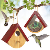 2 Pack Hummingbird House, Window View Wooden Bird Houses for Outside Hummingbird Houses for Nesting, Hanging Chickadee House for Indoor Outdoor with Hemp Ropes DFANG
