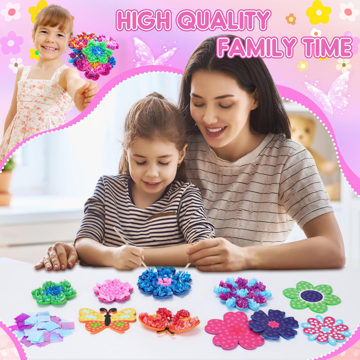 Poke in Fun Art Flower Craft Kits for Kids, Gifts for 6 7 8 9 10 Year Old Girls Art Supplies Activity,Creative Educational Toys for Girls & Boys Age 5-12,Birthday Gifts,Party Favours & Home Décor MUNDIDO