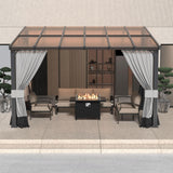 RTDTD 10' x 12' Gazebo，Hard Top Lean to Gazebo Wall Mount Heavy Hardtop Gazebo Outdoor Pergola with Curtains and Netting for Patio Garden Lawn Backyard Deck (Grey) RTDTD