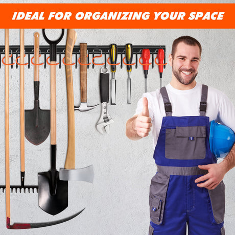 TVKB 34'' All Metal Garden Tool Organizer Wall Mount Garage Organizers and Storage with Hooks Tool Hangers for Shed TVKB