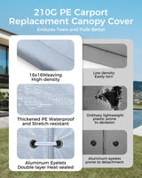 12x20 FT Heavy Duty Carport Replacement Canopy Cover, Durable Waterproof Garage Shelter Top, Car Tent for Outdoor Use, with Ball Bungees for Secure (Gray) Mars Explo