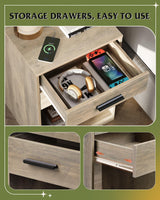 WLIVE Night Stand Set of 2 with Charging Station, Nightstands with Wood Drawers and Open Shelf, Bed Side Tables Living Room, Bedroom, Modern End Table Set 2, Greige WLIVE