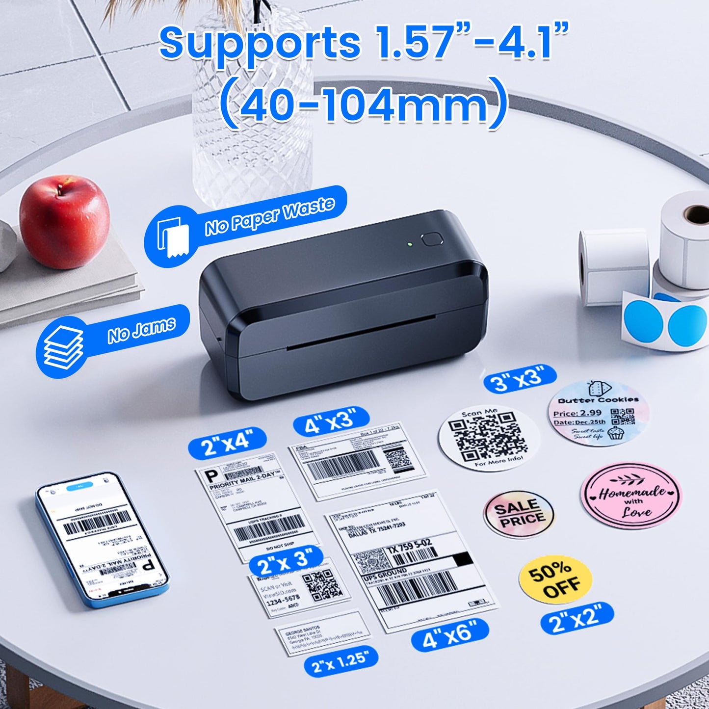 Bluetooth Thermal Shipping Label Printer, Wireless 4x6 Label Printer for Shipping Packages & Small Business, Compatible with Android, IOS, Windows and Mac, Widely Used for Ebay, Amazon, Shopify, Etsy