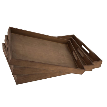 Dark Wood Serving Tray with Handles - Five Piece Nested Breakfast Tray - Wood Crafts Trays for Organizing | Bathroom Tray - Food Trays for Party Buffet Montessori Wooden Trays for Serving & C - WoodArtSupply