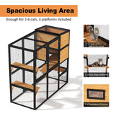 TIMHAKA Large Indoor Cat Catio, 4 Tier Outdoor Cat Enclosures House for Cats with Waterroof Roof, 3 Resting Rooms, 3 Platforms, Cats Catio Connect to Window with 2 Large Door, Feral Pet Shelter, Black TIMHAKA