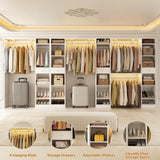 Unikito 10-15FT Closet Systems, Large Wood Walk in Closet Organizer with Hanging Rods and Drawers, Heavy Duty Closets Wardrobe with Shoe Rack, Sturdy Reversible Clothes Closet Kit, White, Set of 2 Unikito