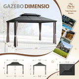 Flamaker Hardtop Gazebo Aluminum Frame Outdoor Gazebo with Privacy Curtains and Gauze Mesh Sunshade Pavilion Double Roof Canopy for Patio, Lawn, Deck, Poolside (Polyurethane Roof, 10' x 13') Flamaker