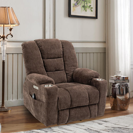 RHHVVR Power Lift Recliner Chair for Eldery, Chenille Electric Recliner Chairs with Massage and Heat, Remote Control Standing Assistance Lay Flat Recliner Sofa for Living Room Medium-Firm,Brown RHHVVR