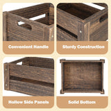 Edergoo Wooden Crates, Farmhouse Wooden Crates for Storage, Rustic Handmade Wood Crate with Handles, Durable Wooden Crates for Display, Medium Wooden Crate Box, Wooden Crates for Decor, 2 Pack, Brown Edergoo