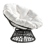 OSP Home Furnishings Wicker Papasan Chair with 360-Degree Swivel, Grey Frame with White Cushion OSP Home Furnishings