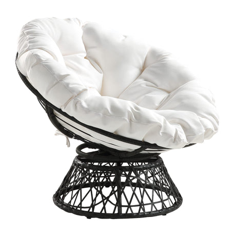 OSP Home Furnishings Wicker Papasan Chair with 360-Degree Swivel, Grey Frame with White Cushion OSP Home Furnishings