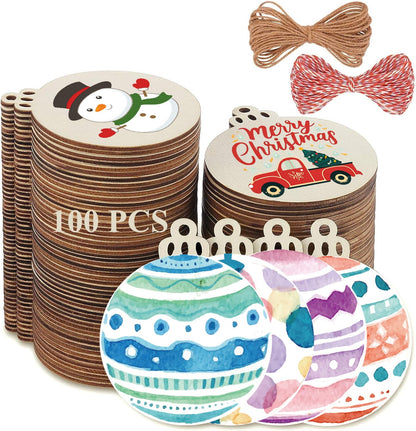 FCDECOR 100PCS Christmas Wooden Ornaments Unfinished, DIY Christmas Crafts for Kids, Wood Slices DIY Crafts Supplies for Girls Adults, Christmas Ornaments Holiday Decoration