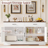 Rovaurx Farmhouse Sideboard Buffet Cabinet with Storage, Kitchen Storage Cabinet with 2 Drawers & 4 Barn Doors, Wooden Coffee Bar Cabinet Console Table for Kitchen, Dining Room, White KBG003W Rovaurx