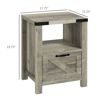 HOMCOM Farmhouse End Table, Rustic Side Cabinet with Storage, Small Side Table with Drawer, Wood Effect Tabletop for Living Room, Gray - WoodArtSupply