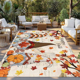 Thanksgiving Gnome Outdoor Rug 6x9ft Dwarf Fall Maple Leaves Pumpkin Retro Letter Waterproof Patio Rugs Lightweight Foldable Outside Large Area Rug Carpet for Porch Deck Balcony Backyard Camper Lkicikik