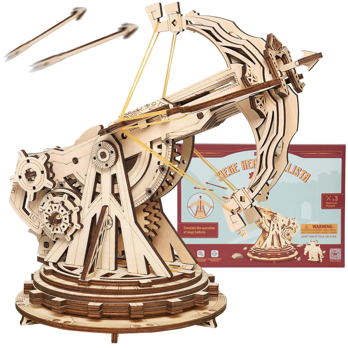 ROKR DIY Wooden Catapult Kit-3D Wooden Puzzle for Adults-Wood Ballista Model Building Kit-STEM Gift for Boys and Girls ROKR