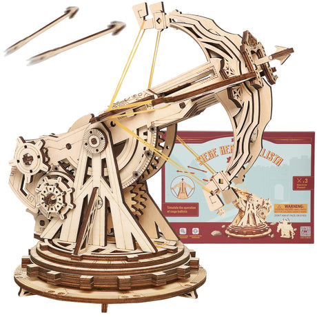 ROKR DIY Wooden Catapult Kit-3D Wooden Puzzle for Adults-Wood Ballista Model Building Kit-STEM Gift for Boys and Girls ROKR