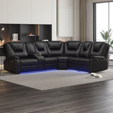 Manual Reclining Sectional Sofa Set with LED Strips, Premium Faux Leather Recliner Corner Sectional Couch with Console & Cup Holders for Living Room Secsofier