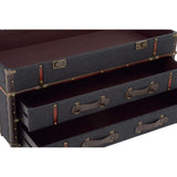 Traditional 21 X 40 Inch Wooden Trunk Style Coffee Table by Blue Rectangle Faux Leather Wood Finish WoodArtSupply