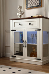 FOREST GRAVITY 31.5'' Modern Small Buffet Cabinet with Storage,Buffet Sideboard with Two Glass Doors and a Drawer,Coffee bar Cabinet with Adjustable Shelf,for Kitchen and Dining,Antique White FOREST GRAVITY