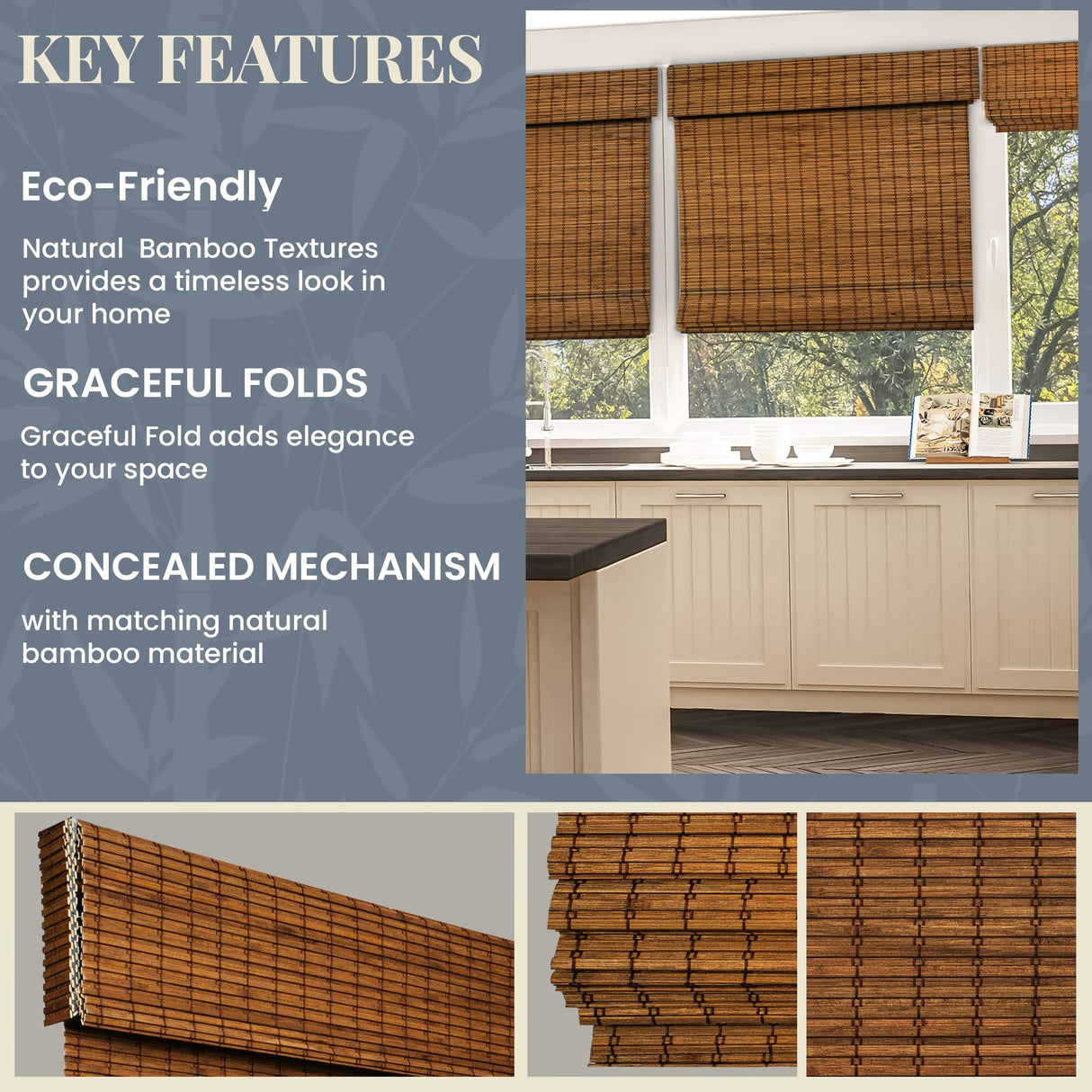 CHICOLOGY Bamboo Roman Shades - Smart Choice Eco-Friendly Light Filtering Blinds for Windows, Premium Quality, Ideal for Home, Frost, 33" W X 64" H CHICOLOGY