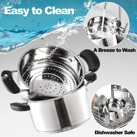ZENFUN Stainless Steel Steamer Pot with Basket, 1.8 Quart Stock Pot with Glass Lid, Mini Steaming Pot Cookware with Handle, Metal Cooking Steamer for Vegetable, Stews, Pasta, Sauce, Food, Support for ZENFUN