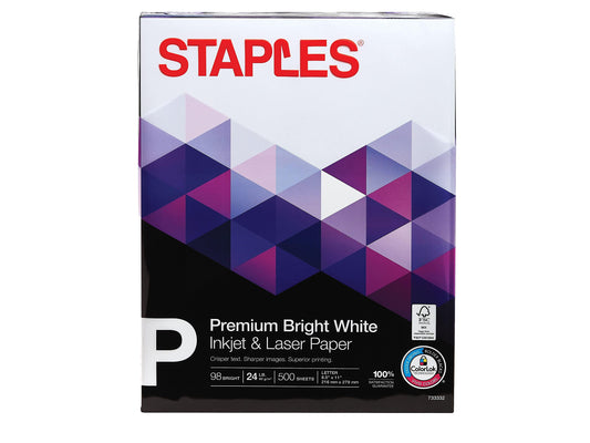 Staples 733332 Premium 8.5-Inch X 11-Inch Multipurpose Paper 24 Lbs. 98 Bright 500/Ream