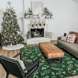 Washable Vintage Floral Christmas 4x6 Area Rugs Non Slip - Low Pile Soft Xmas Tree Red Berries Holly Branches Festive Winter Christmas Area Rug Accent Carpet for Kitchen Bedroom Living Room Entryway RoomTalks