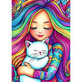 HEIBAGO Rainbow Diamond Art Kits for Adults, 5D Full Drill Round White Cat Painting Gems with Cute Diamond Painting, Diamond Dots Perfect for Home Wall Decor 12x16inch HEIBAGO