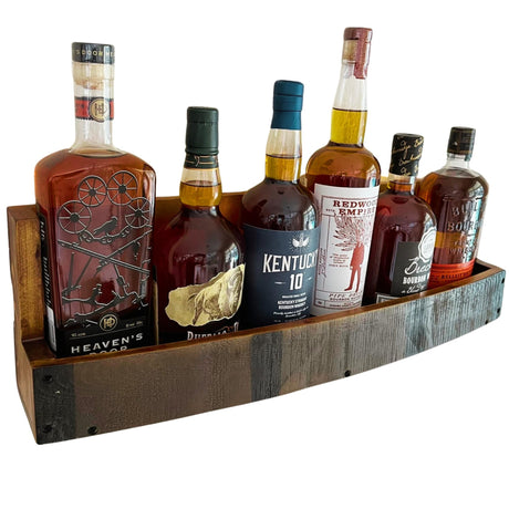 RELODECOR Whiskey & Wine Barrel Shelf - Rustic Wall-Mounted Wooden Rack for Liquor Bottles, Bourbon Display, Space-Saving Home Bar Storage, for Wine & Whiskey Enthusiasts RELODECOR