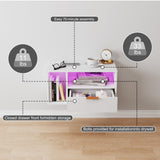 Veegle White Floating Nightstand with Charging Station and LED Lights,White Veegle