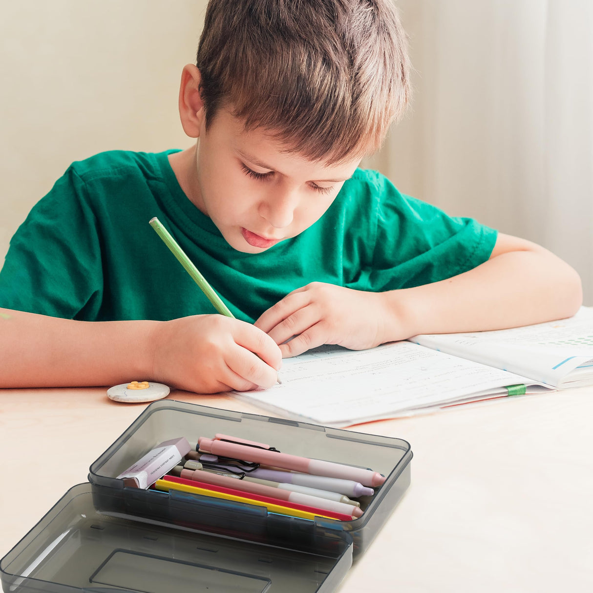 Mr. Pen- Clear Pencil Boxes, 3 Pack, Grey Shades, Snap-Tight Lid, Plastic Pencil Box Organizer, 7.9"x4.5"x2.4" Mr. Pen