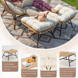 BULEXYARD Double Egg Chair with Ottoman Indoor Outdoor 680lbs, 2 Person Brown Wicker Oversized Stationary Egg Chair with Beige Thick Cushion, Patio Wide Lounge Loveseat with Legs for Balcony, Porch BULEXYARD