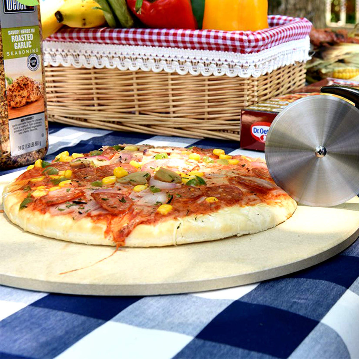 GGC 16 inch Pizza Stone for Ovens, Grill and BBQ to Cook Perfect Crispy Crust Pizza, Bread and Cookies at Home and Outdoor, Smooth Round Shape Pizza Stone Distributes Heat Evenly GGC