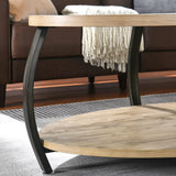 Wood Oval Coffee Table with 2 Tier Storage Shelf, 43 inch Solid Wood Center Table Rustic Accent Sofa Table with Natual Pine Wood Top & Black Curved Metal Legs for Living Room Home Decor Ripros