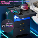 MDGC Nightstand with Lockable Gun Drawer,3 Color Dimmable LED End Table with Charging Station,Bedside Table with Auto Sensor Light,Smart Night Stand with USB-C Ports and 3 Drawers,Bedroom MDGC