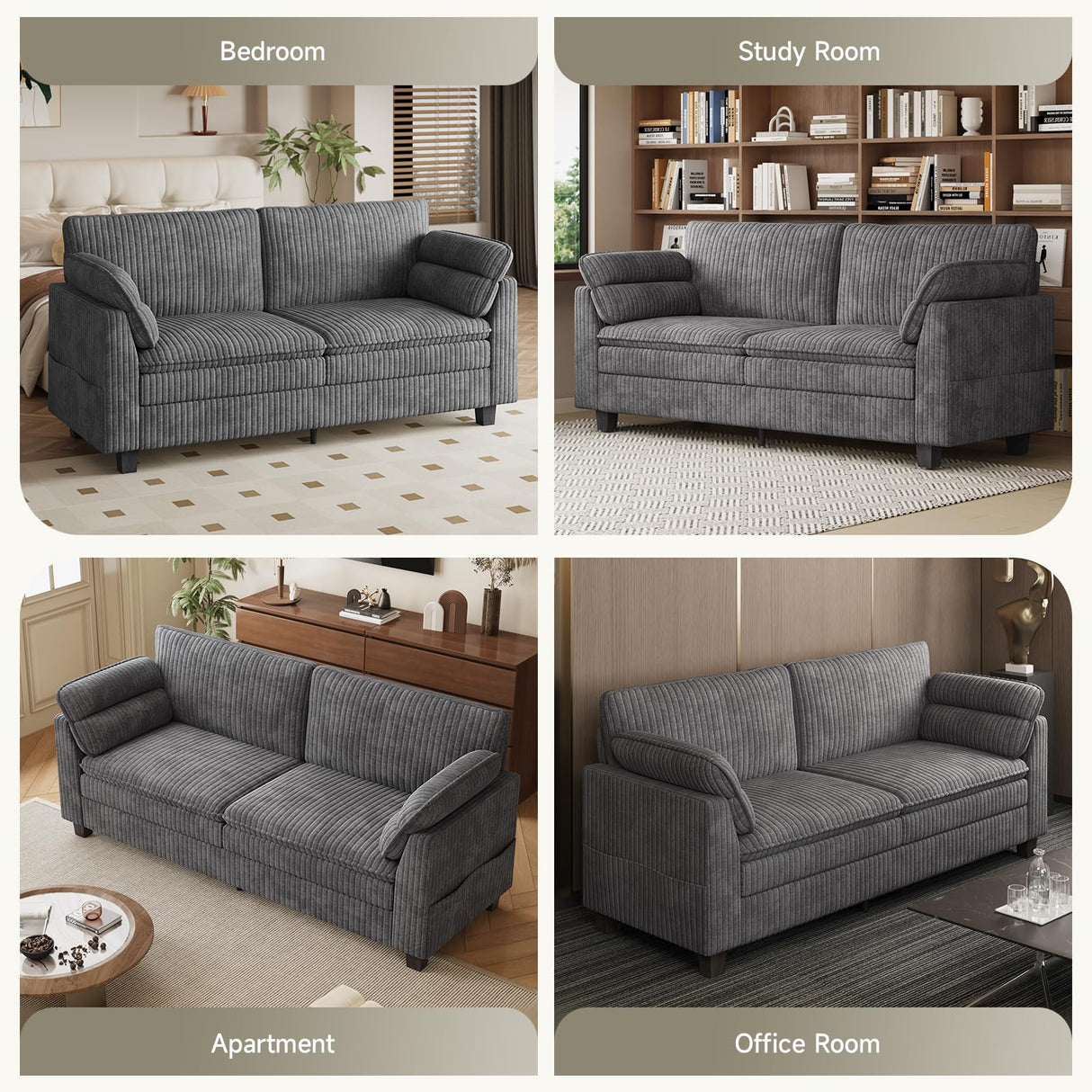 ONBRILL 77" Modern Loveseat Sofas for Living Room,Comfy Cloud Couch with Deep Seats,Solid Wood Frame,Corduroy Fabric Couches for Living Room,Bedroom and Small Spaces ONBRILL
