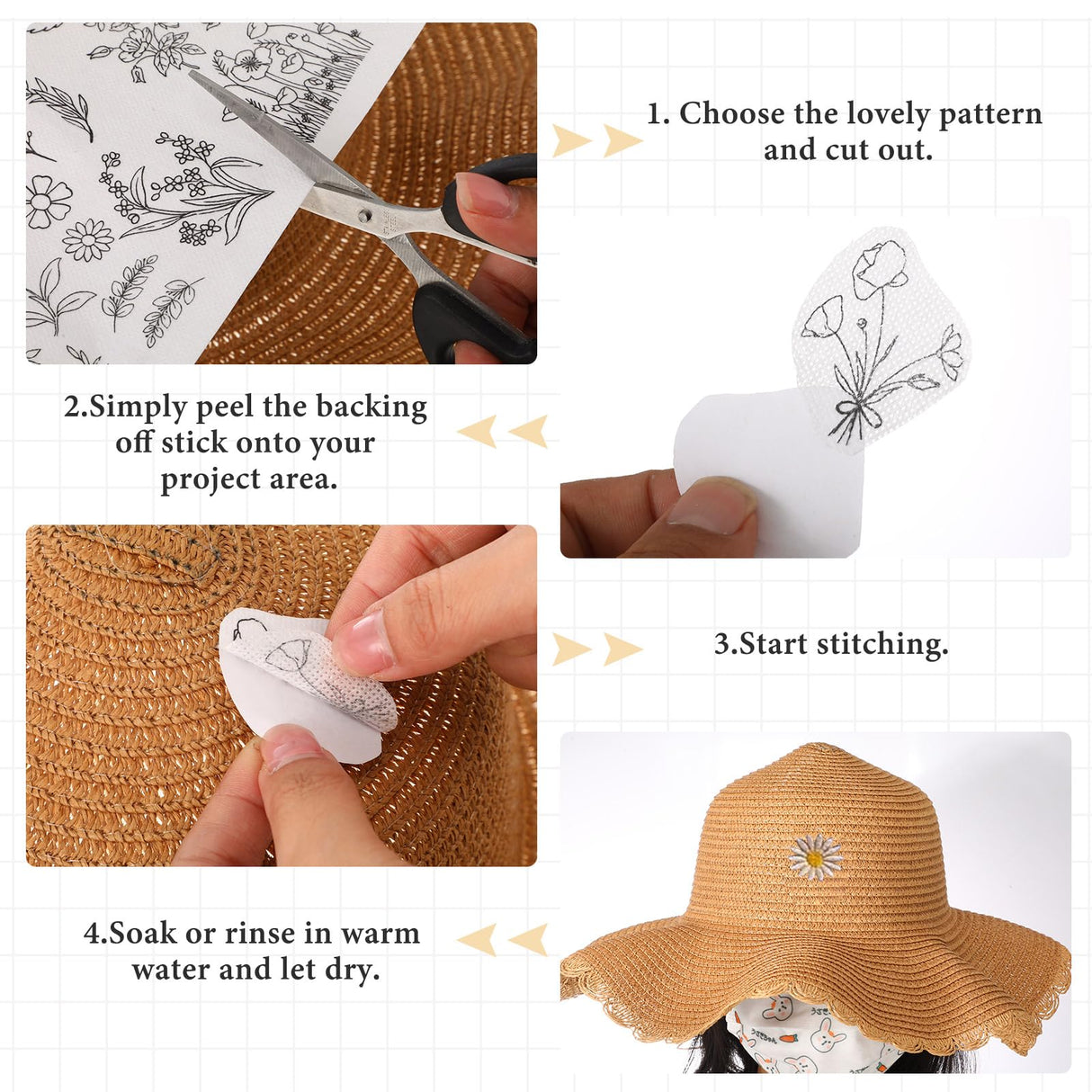 Lyrow 122 Pcs Water Soluble Stabilizer for Flower Pattern Stick and Stitch Embroidery Paper Wash Away Embroidery Stabilizers Tear Away Patterns for Hand Sewing Lover Lyrow