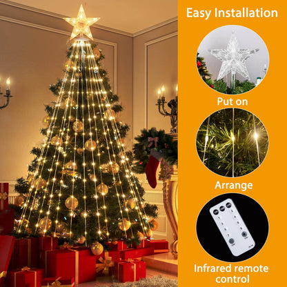 Christmas Cone Tree Light, 7.5ft 295 LED Light Show Christmas Tree with 8 Modes Timer Remote, Dimmable Artificial Christmas Tree for Porch Yard Patio Indoor Outdoor Xmas Holiday Decor, Warm White