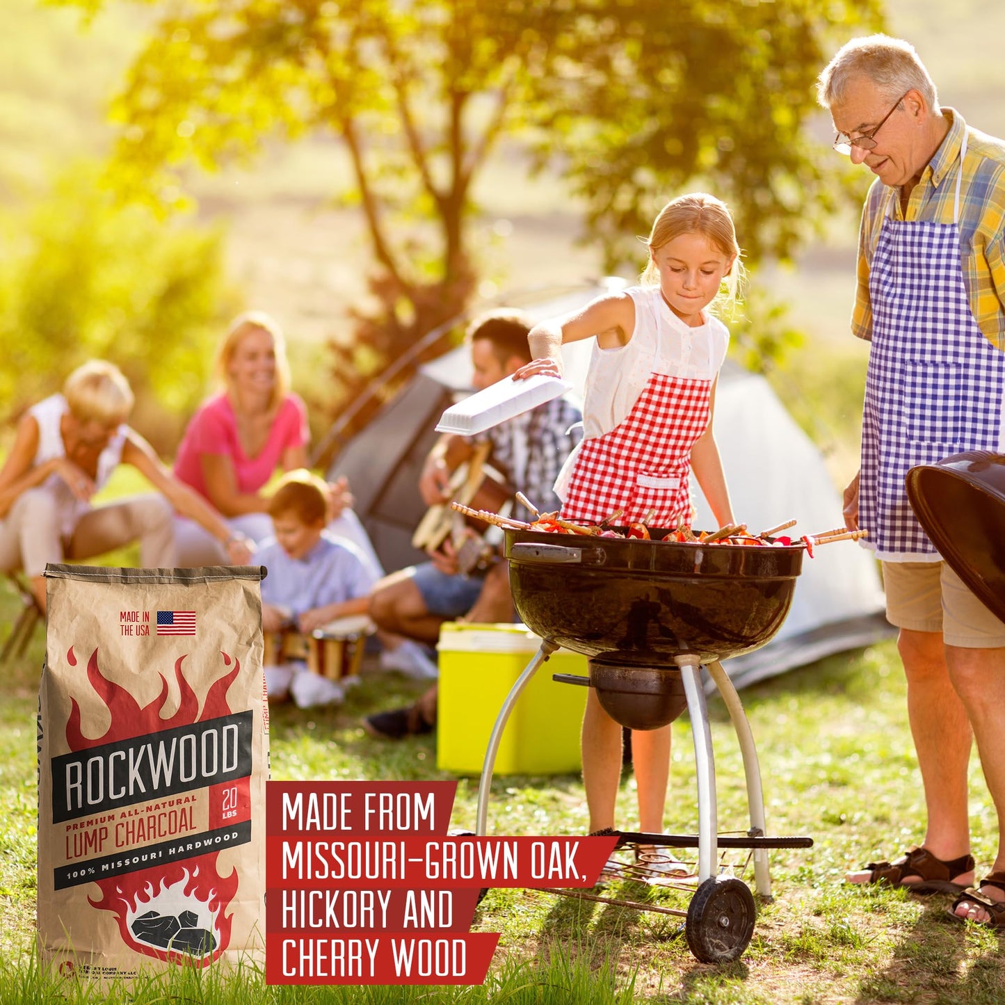 Rockwood Natural Lump Charcoal - Oak, Hickory & Cherry Hardwood Blend for High-Heat Grilling & Slow Smoking - Clean Burning BBQ Charcoal - No Fillers - Made in USA - 20 lbs (1 Pack)