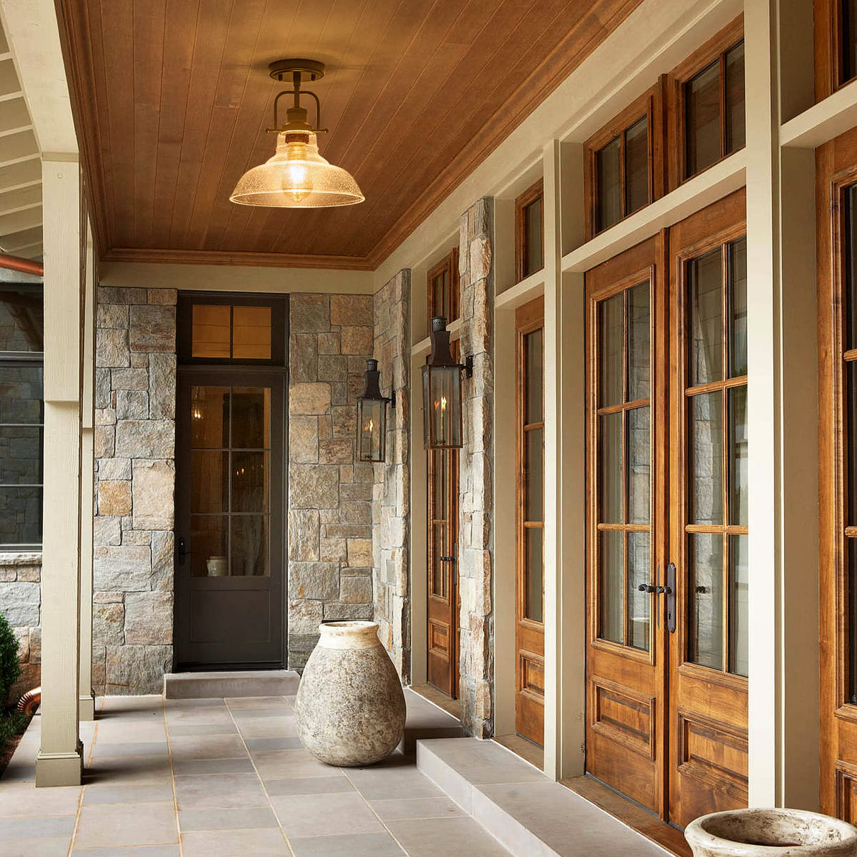 Zlepmlla Flush Mount Ceiling Light Fixture < Bulb NOT Included >, Black Metal Frame Ceiling Light Fixture with Seeded Glass, Farmhouse Light Fixture for Kitchen Island Entryway Porch Foyer Zlepmlla