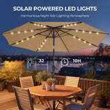 HOMSHADE 10ft Solar Patio Umbrella - Solar Lights LED Lighted Outdoor Market Table Umbrella, UPF50+ UV Protection with Push Button Tilt, Crank for Pool Deck and Garden (Beige) HOMSHADE
