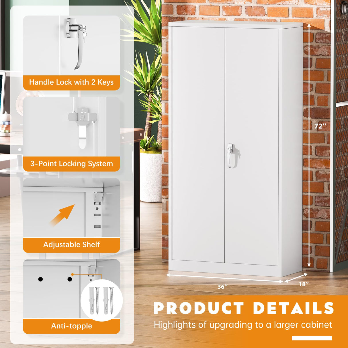 Greenvelly Metal Garage Storage Cabinet,72" H Steel Lockable Storage Cabinet with 2 Doors and 4 Adjustable Shelves,Tall Metal Cabinet Locking File Cabinet for Office,Home, Garage, Gym, School Greenvelly