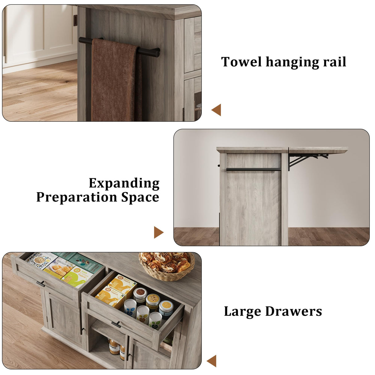 Mobile Modern Storage Island,Rolling Kitchen Island with Drop Leaf - Door Cabinet, Drawer, Bar Cart with Cabinet, Portable Cart Island Table for Kitchen,Grey Garvee