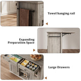 Mobile Modern Storage Island,Rolling Kitchen Island with Drop Leaf - Door Cabinet, Drawer, Bar Cart with Cabinet, Portable Cart Island Table for Kitchen,Grey Garvee