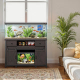 Miereirl 55-75 Gallon Fish Tank Stand with Power Outlet – Heavy Duty Aquarium Stand, Rustic Farmhouse Style, 800 lb Capacity, Adjustable Storage & Sliding Barn Doors, Dark Brown Miereirl